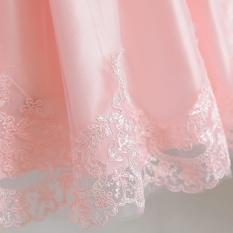 NNJXD Baby Girls Lace Dress Bowknot Flower Dresses Wedding Pageant Baptism Christening Tutu Gown Size (80) 6-12 Months #Light Pink - Image 5